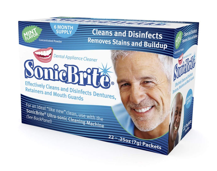 SonicBrite Retainer, Denture, Mouth Guard and Night Guard Cleaner and Disinfectant - Now in Mint Flavor - 6 Month Supply